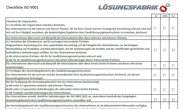 Vorlage Checkliste Auditfrageliste Iso 9001 2015 Blog Der Losungsfabrik